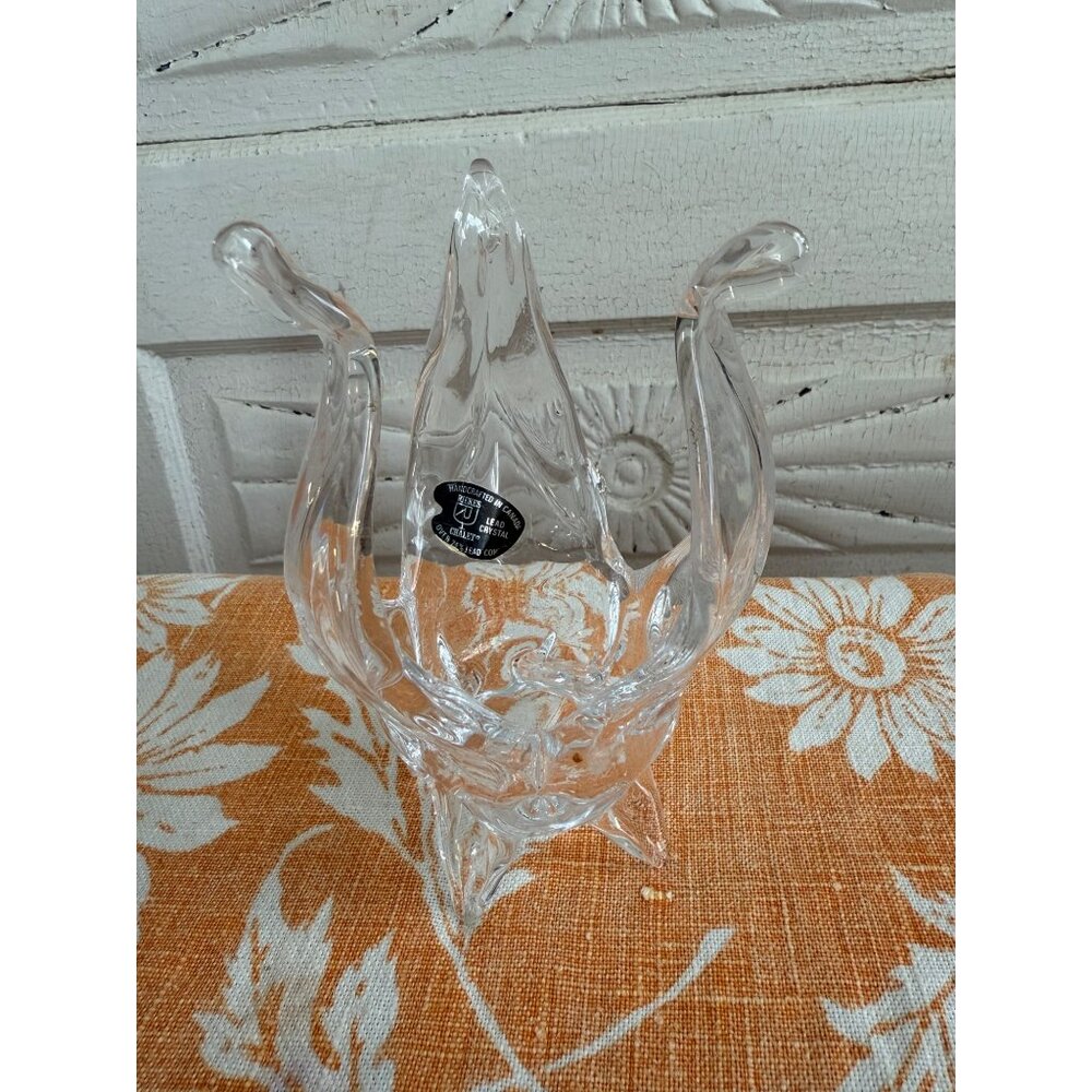 Vintage MCM Riekes Chalet Lead Crystal Candle Holder Art Glass - Picture 2 of 8
